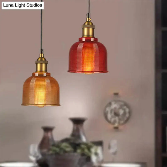 Vintage Carillon Pendant Light with two glass shades in amber and red brass hardware on Tampa Home & Garden Store