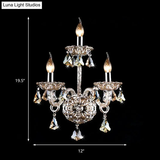 Vintage Amber Crystal Three Light Wall Sconce by Decorbites with ornate hanging prisms on Tampa Home & Garden Store