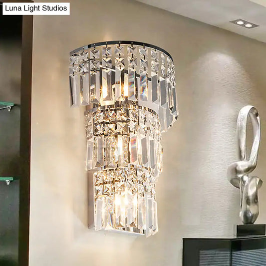 Vintage-Style Clear Crystal Wall Sconce with Tiered Lighting - Ideal for Hallway Décor - Tampa Home & Garden Store