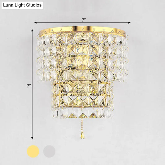 Vintage Style Crystal Wall Sconce with Double Layers & Chrome/Gold Finish - 1 Light, Square Shape (7"/10" W) - Tampa Home & Garden Store