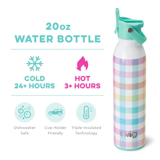 Pretty in Plaid Flip and Sip Bottle 20 oz plaid stainless steel water bottle mint lid SWG logo on Tampa Home & Garden Store