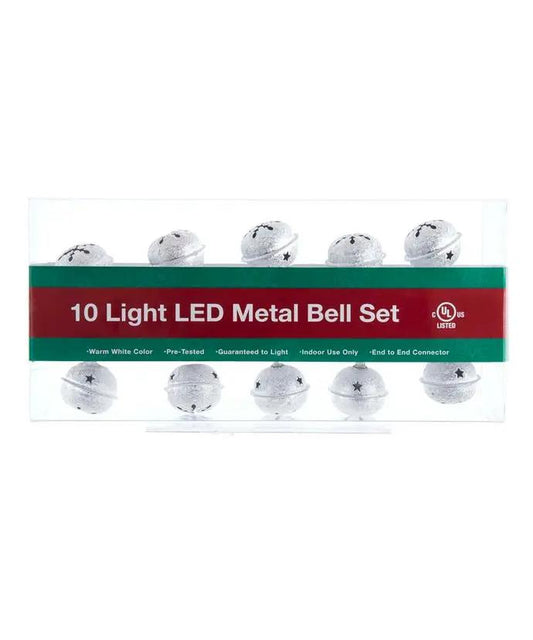 10-Light Silver Bell With Warm White LED Light Set - Tampa Home & Garden Store