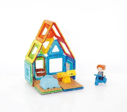 Magformers Maxs Playground 33 Piece Set colorful magnetic building blocks with rider on a bike on Tampa Home & Garden Store