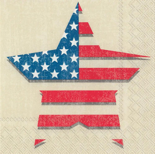 Land That I Love Star Cocktail Napkin blue star field and red stripes patriotic design on Tampa Home & Garden Store