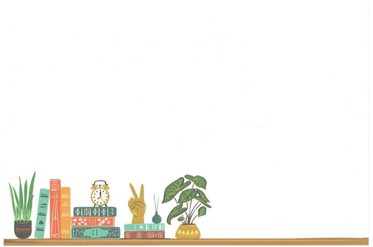 It's a Good Day Blank Card with Color Interior greeting card featuring books, clock, and plants on Tampa Home & Garden Store