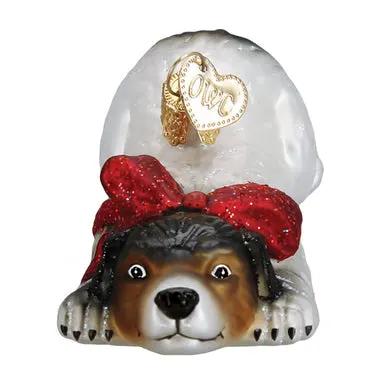 Norman Rockwell Signature Dog Ornament red bow and gold heart tag by The Country Christmas Loft on Tampa Home & Garden Store