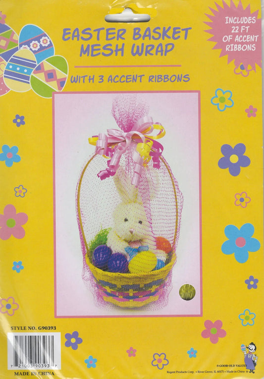 Vibrant pink Easter basket mesh wrap with ribbon accents by The Country Christmas Loft on Tampa Home & Garden Store
