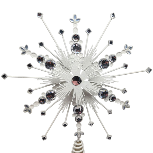Glitzy Gem Tree Topper with Iron Base silver-tone snowflake starburst with gem accents on Tampa Home & Garden Store