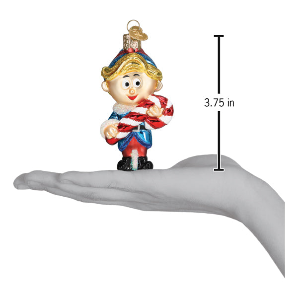 Hermey the Elf Glass Ornament hand-painted elf with candy cane on Tampa Home & Garden Store