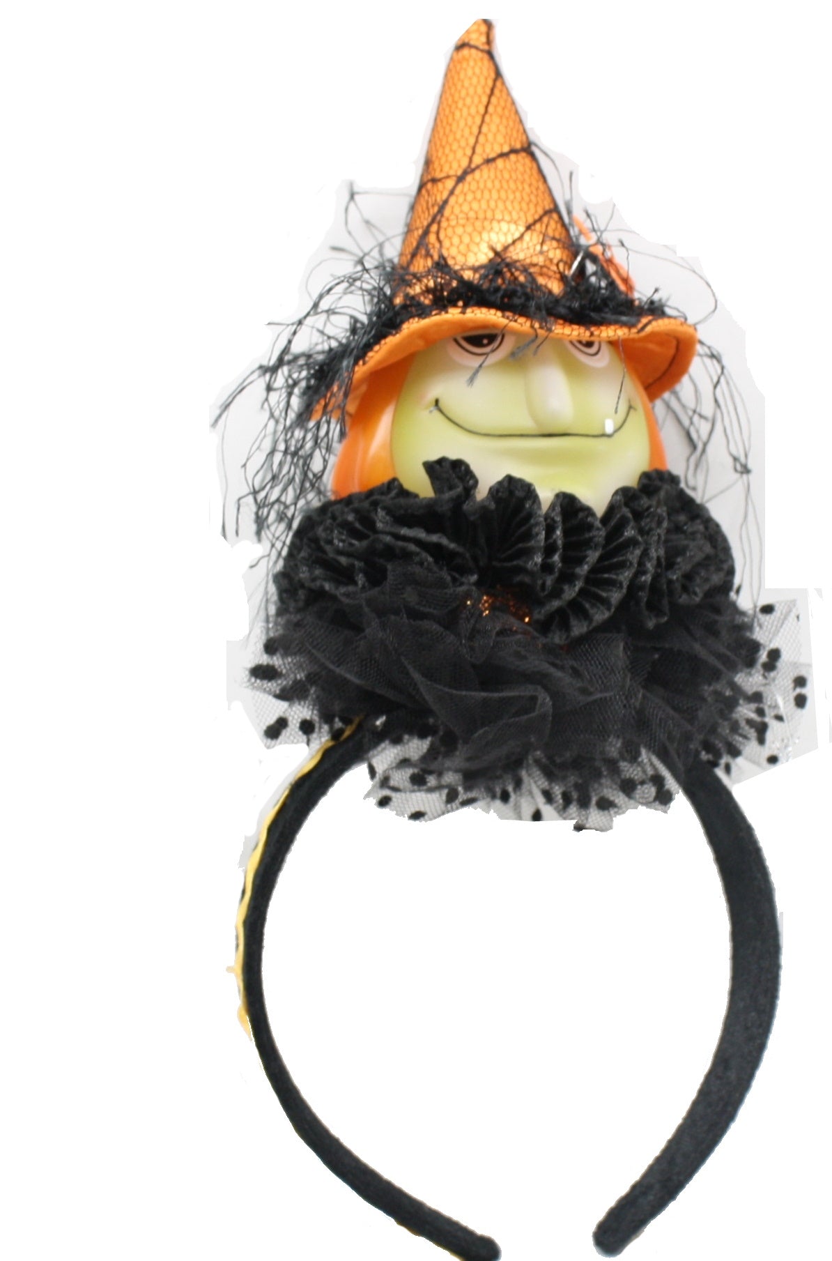 Lit Halloween Witch Headband orange hat with black netting by The Country Christmas Loft on Tampa Home & Garden Store