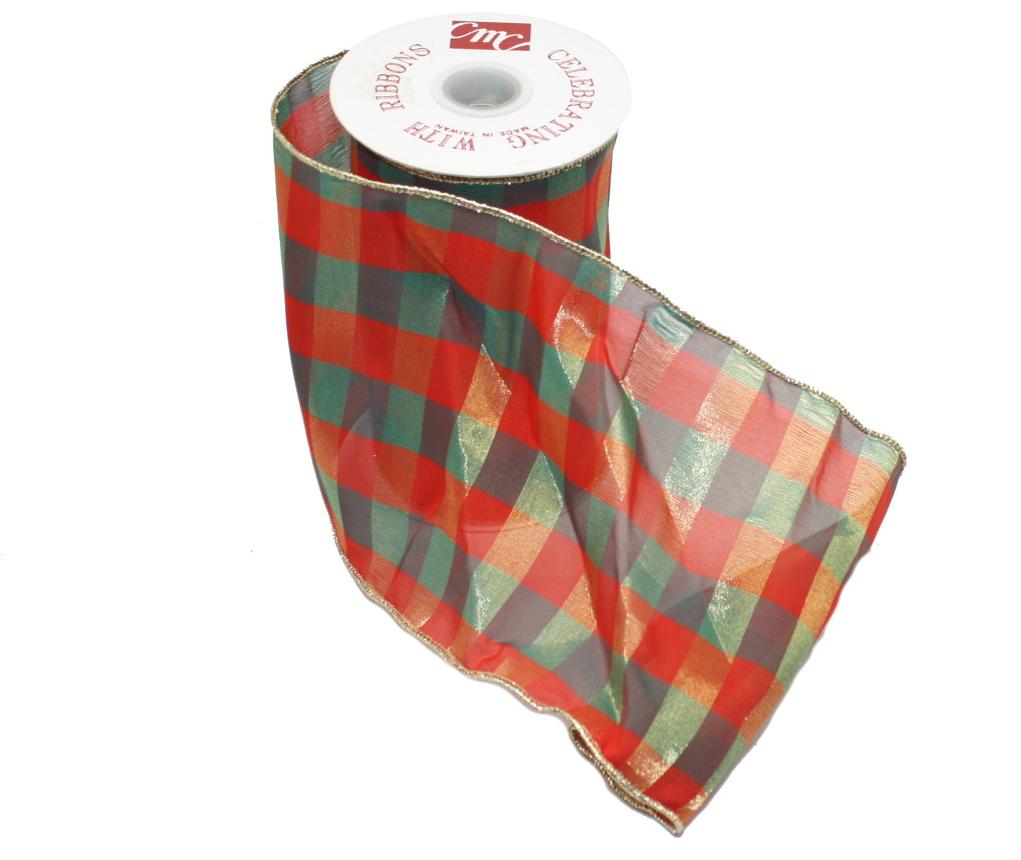 Bold Plaid Sheer Ribbon, 6-inch wide with gold trim, by The Country Christmas Loft on Tampa Home & Garden Store