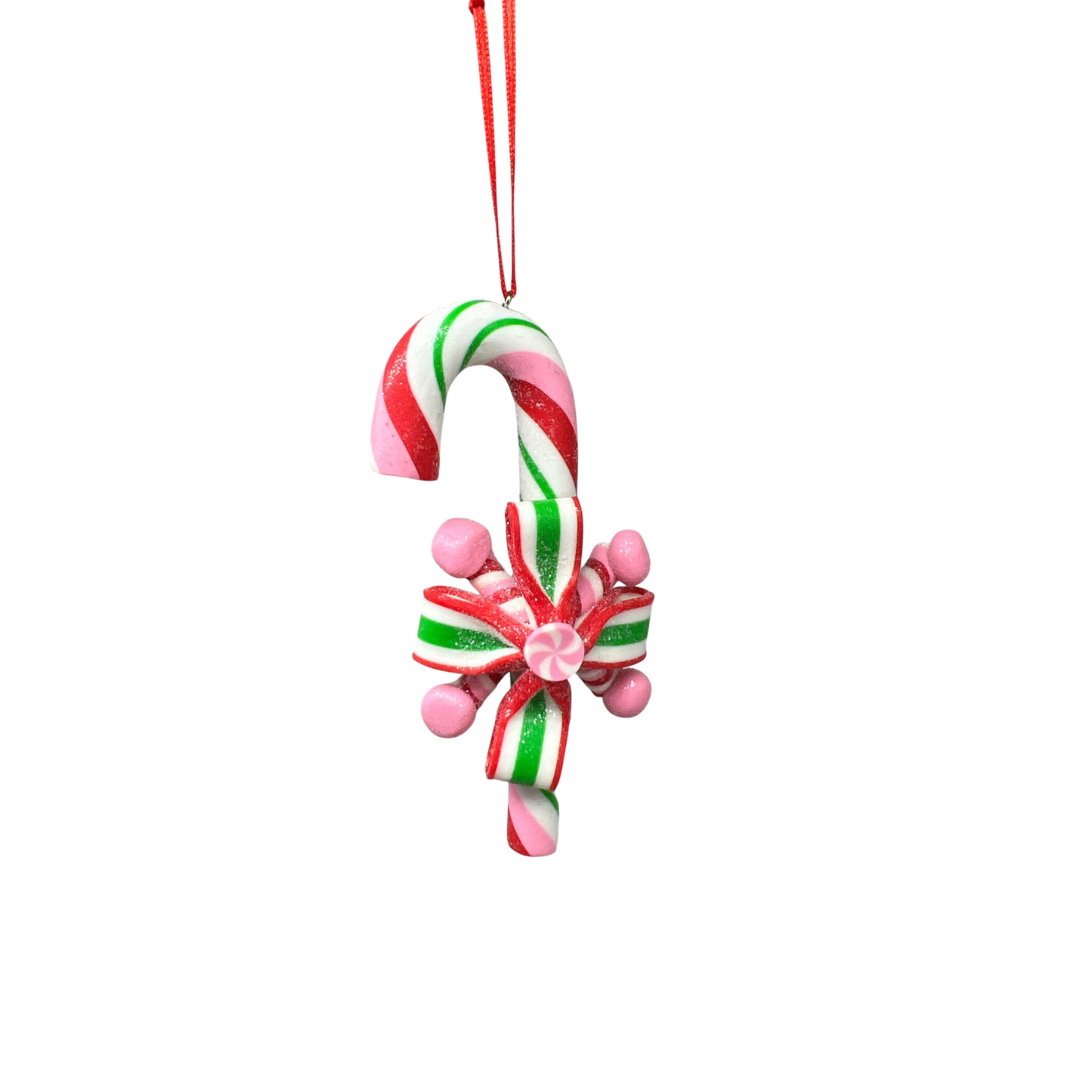Candycane Treats Hanging Ornament multicolor red white striped canes with pink accents on Tampa Home & Garden Store