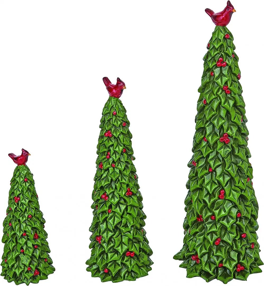 Resin Cardinal Decor Tree Trio, red berries and cardinal toppers on Tampa Home & Garden Store
