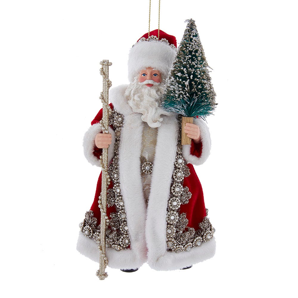 Fabriche Regal Red Santa con bastón y árbol de Navidad - Adorno