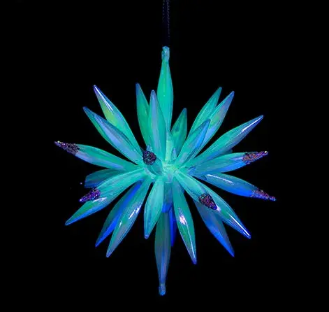 Glow in the Dark Starburst Ornament by The Country Christmas Loft, blue-green spikes on Tampa Home & Garden Store