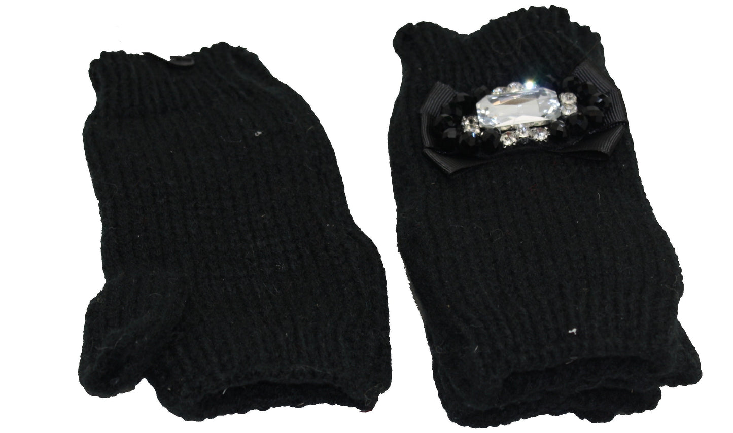 Jeweled Fingerless Gloves - Black