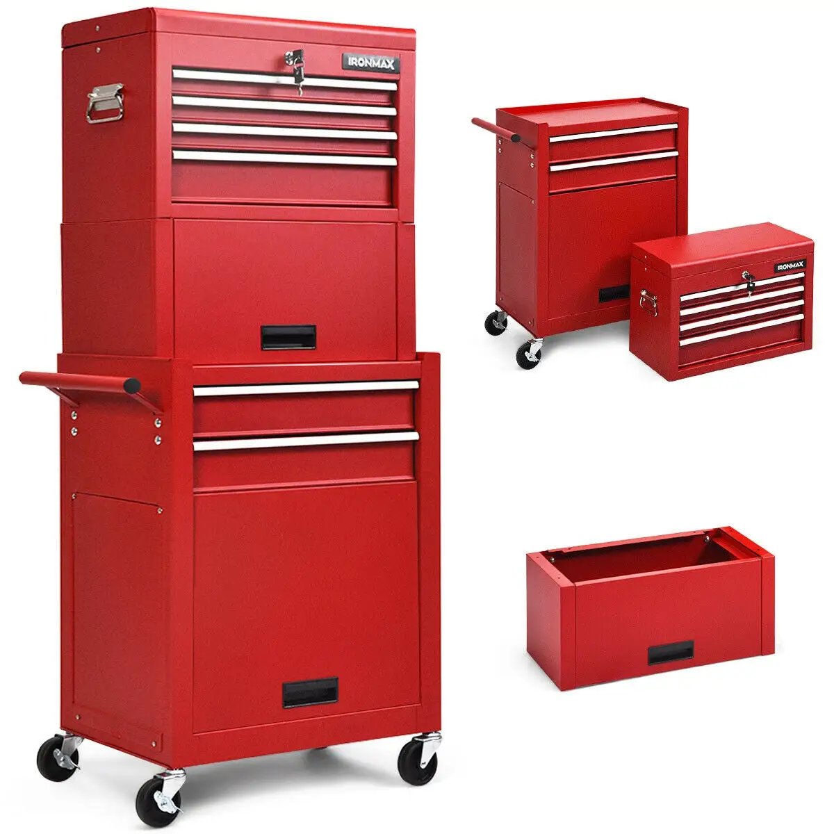 Red steel 6-drawer tool chest with heightening cabinet on casters Ironmax brand on Tampa Home & Garden Store
