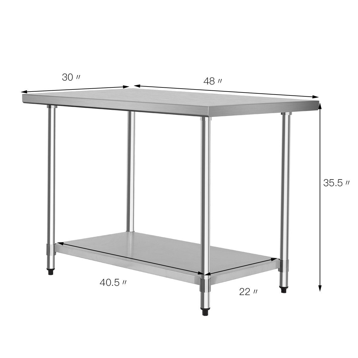 Mesa de acero inoxidable de 30 x 48 pulgadas, mesa de trabajo para cocina comercial
