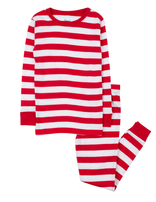 Kids Leveret two-piece cotton pajamas set in red and white stripes, long-sleeve top on Tampa Home & Garden Store