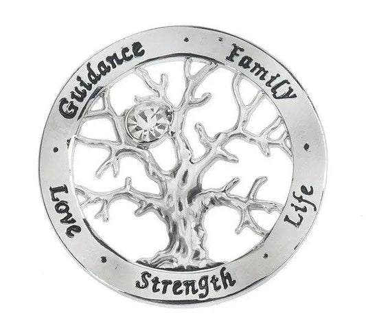 Tree of Life token pendant in silver with crystal accent, round charm on Tampa Home & Garden Store