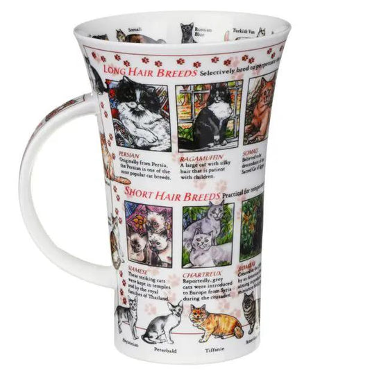 World of the Cat Fine Bone China mug with Glencoe-style cat breed panels, white ceramic on Tampa Home & Garden Store