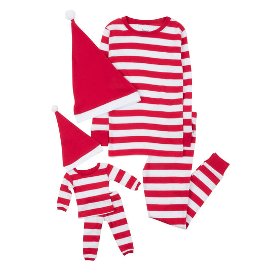 Girl and Doll pajama set red and white striped with hat cotton multi-piece on Tampa Home & Garden Store