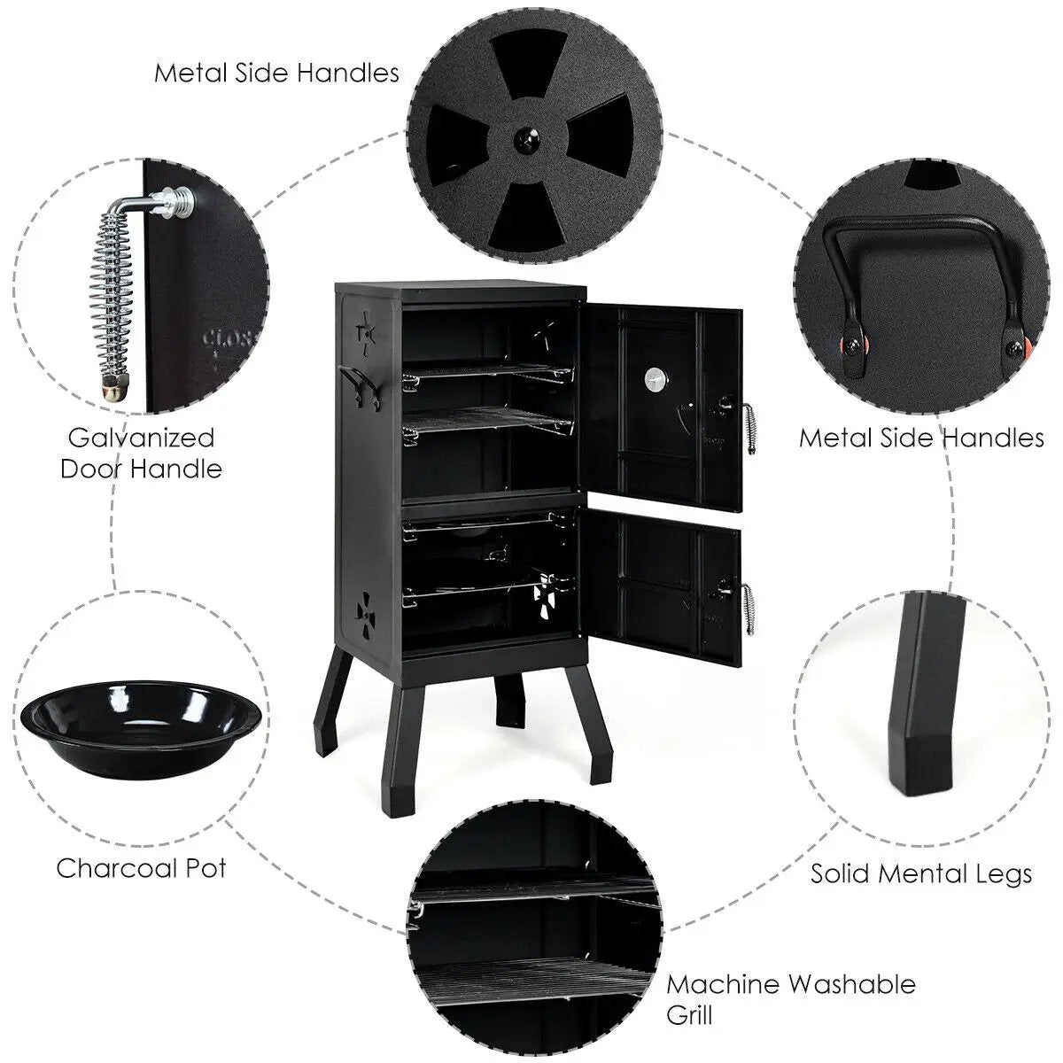 DirectDeals vertical 2-tier outdoor grill with temperature gauge, black steel and metal side handles on Tampa Home & Garden Store