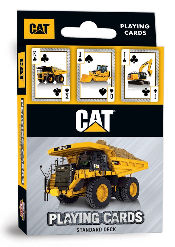 Cat Caterpillar Playing Cards deck featuring three yellow CAT construction vehicle cards on Tampa Home & Garden Store