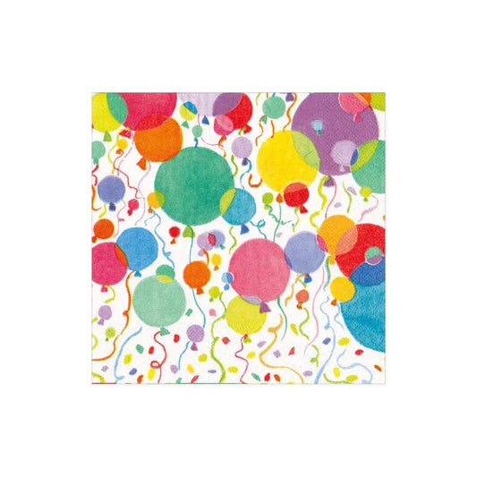 Balloons and Confetti White Cocktail Napkin by The Country Christmas Loft; colorful balloon pattern on Tampa Home & Garden Store