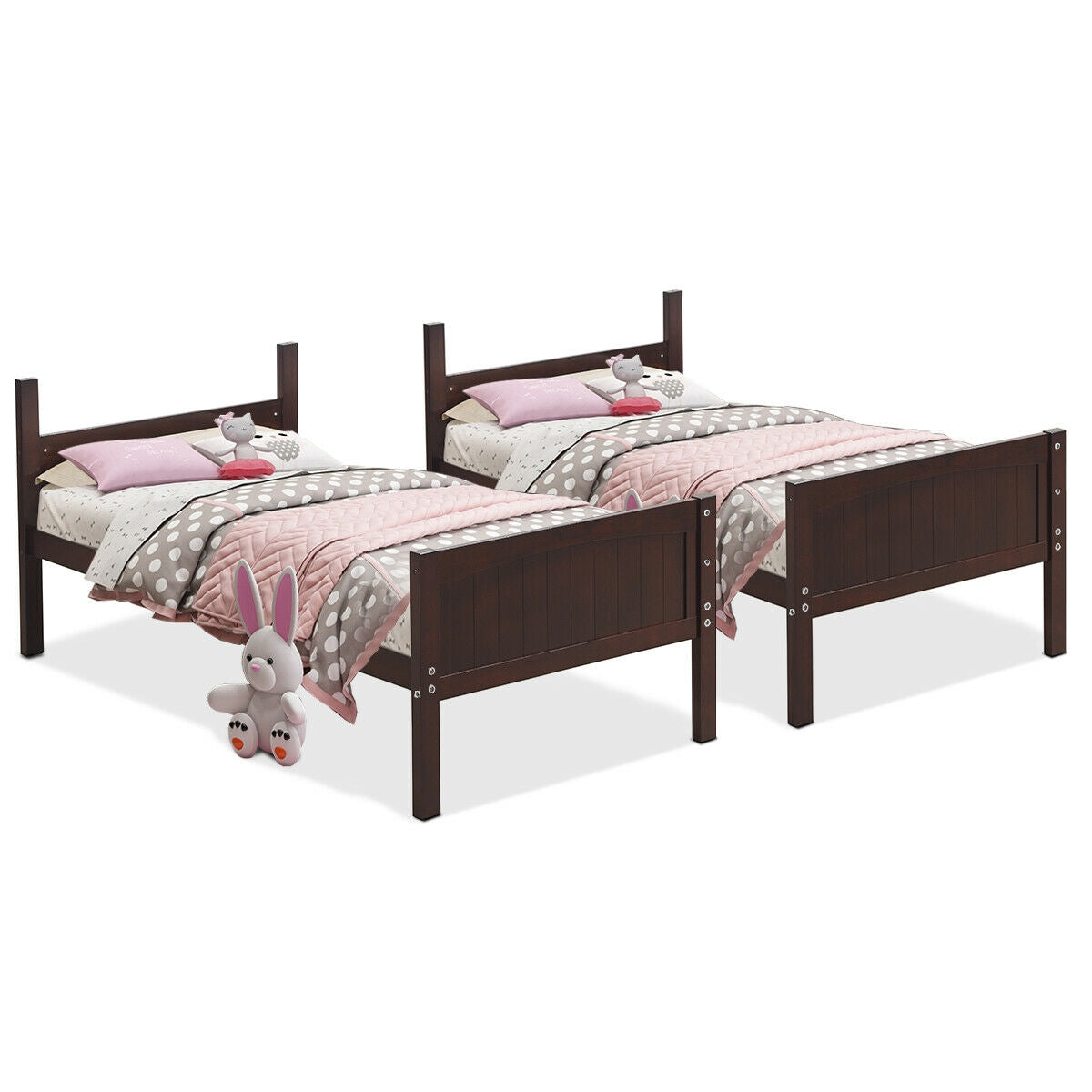 Twin wooden bunk beds DirectDeals, dark brown finish, convertible to two twin beds on Tampa Home & Garden Store