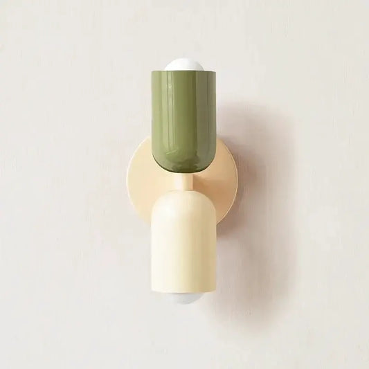 3-color wall light by Decorbites with green and ivory shades on round gold backplate on Tampa Home & Garden Store