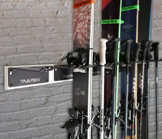 Wall Rack Holds Skis and Snowboard Gear Safely