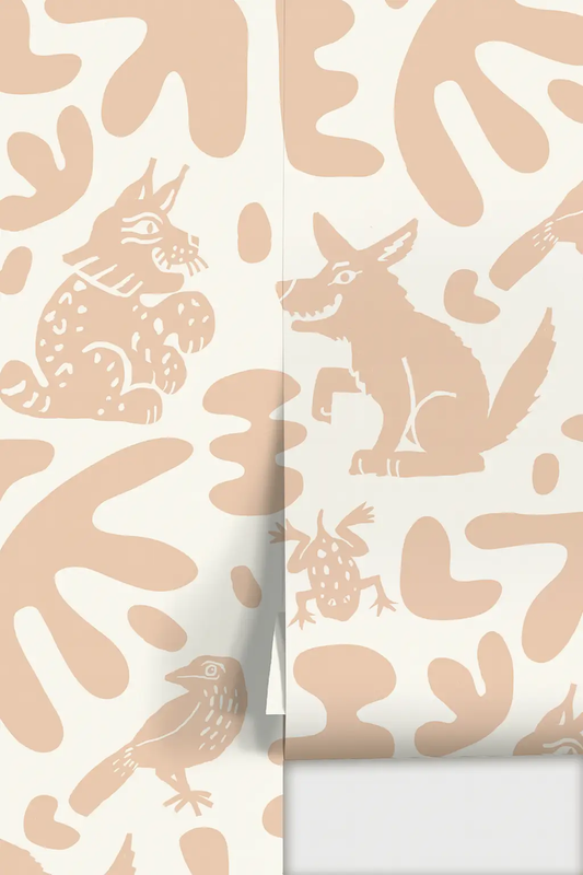 Abstract animal motif wallpaper in peach by Samantha Santana Creative for modern decor on Tampa Home & Garden Store