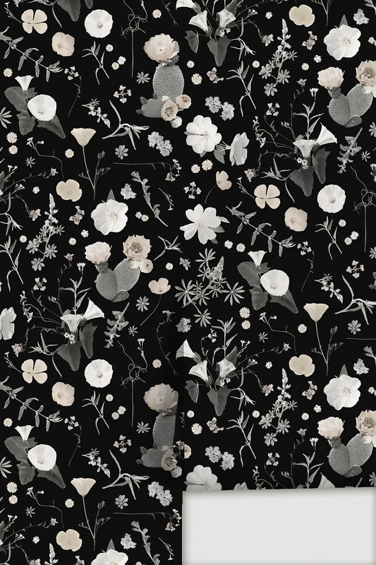 California Native Wallpaper Black and White floral pattern on black background on Tampa Home & Garden Store