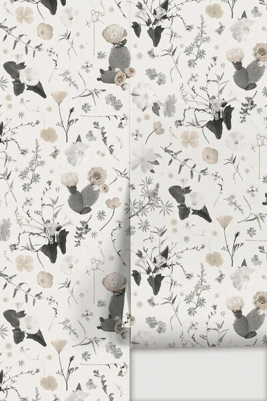 Wallpaper California Native Muted White floral print, set of 2 panels on Tampa Home & Garden Store