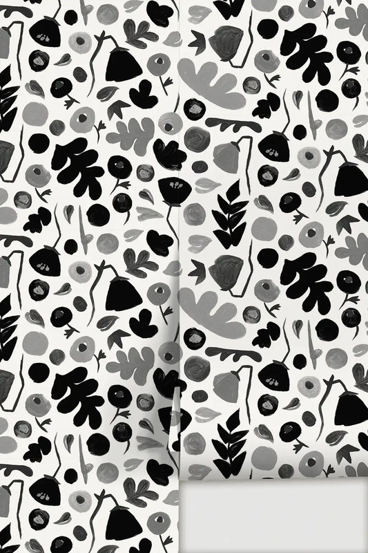 Wallpaper Henri Floral Black and White with abstract florals by Samantha Santana Creative on Tampa Home & Garden Store