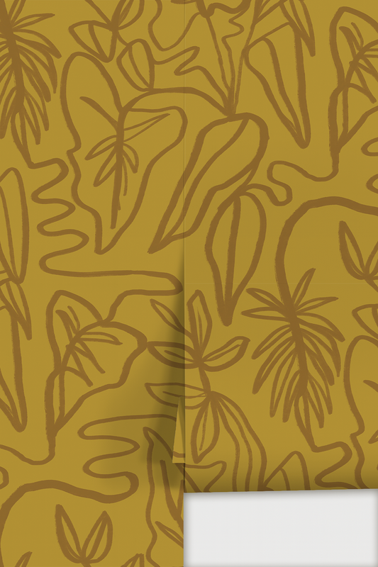 Inked Foliage Wallpaper, mustard - Tampa Home & Garden Store