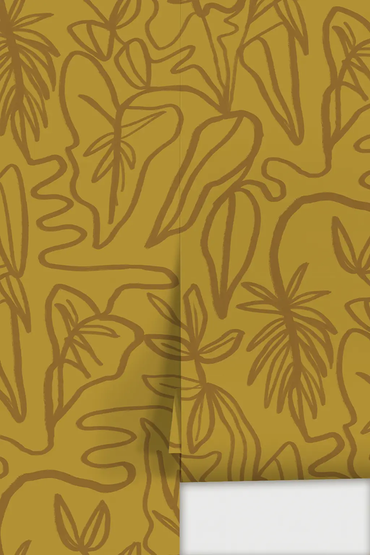 Inked Foliage Wallpaper mustard abstract palm leaf motif Samantha Santana Creative on Tampa Home & Garden Store