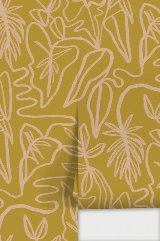 Inked Foliage Wallpaper mustard and peach by Samantha Santana Creative on Tampa Home & Garden Store