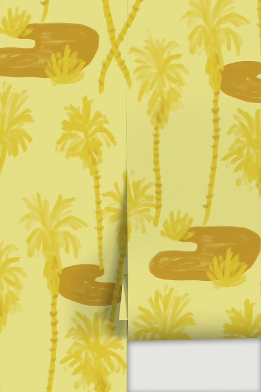 Palm Oasis Wallpaper, lemon yellow - Tampa Home & Garden Store