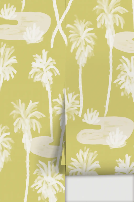 Palm Oasis Wallpaper Lemon and White palm trees pattern Samantha Santana Creative on Tampa Home & Garden Store