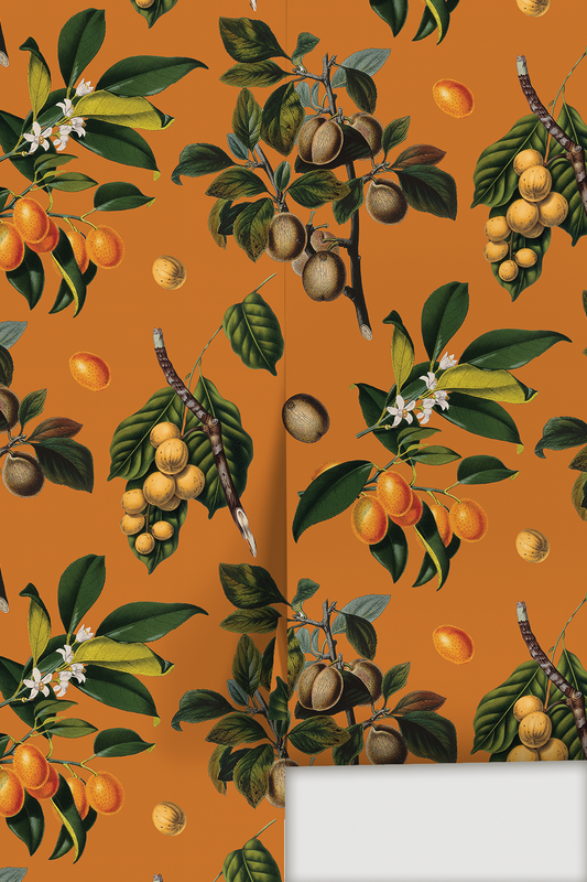 Vintage Orchard Wallpaper, orange - Tampa Home & Garden Store