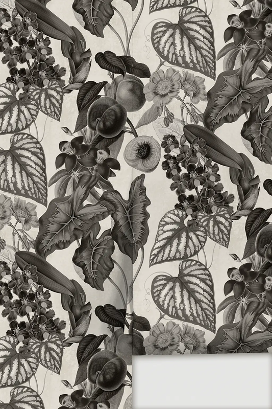Cali Tropicale Wallpaper by Samantha Santana Creative off-white and black botanical print on Tampa Home & Garden Store
