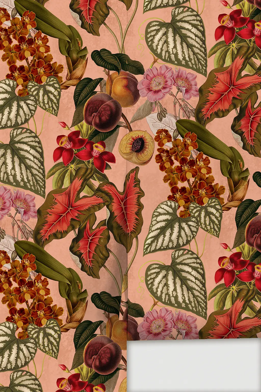 Cali Tropicale Peach Wallpaper tropical botanical print on peach background by Samantha Santana on Tampa Home & Garden Store