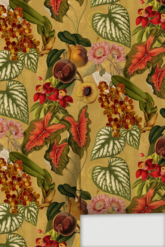 Cali Tropicale wallpaper yellow botanical collage tropical leaves by Samantha Santana Creative on Tampa Home & Garden Store