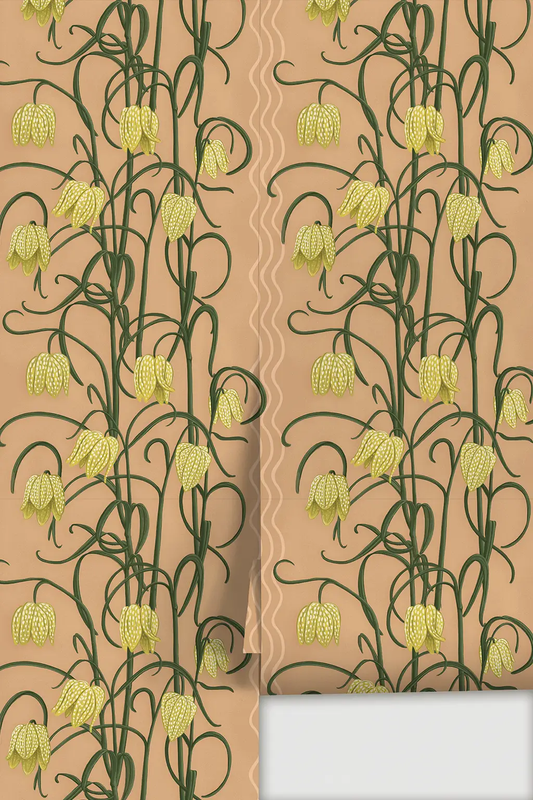 Campanas Wallpaper clay background with yellow bells on green vines by Samantha Santana Creative on Tampa Home & Garden Store
