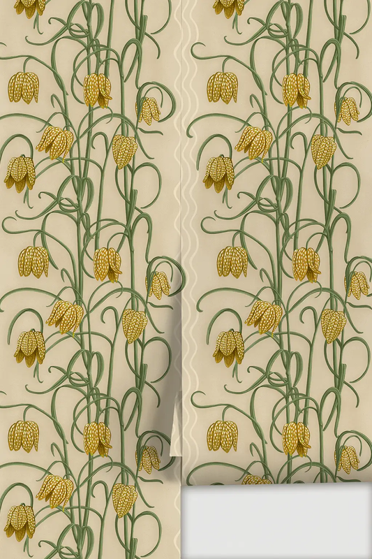 Campanas Wallpaper tan ocher floral stripes with green vines Samantha Santana Creative on Tampa Home & Garden Store