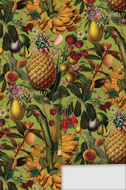 Wallpaper Juicy Fruit chartreuse tropical fruit motif by Samantha Santana Creative on Tampa Home & Garden Store