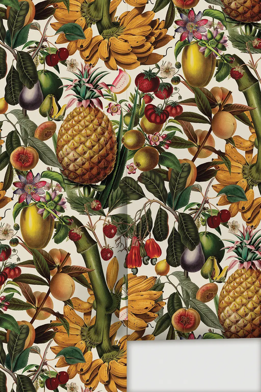 Juicy Fruit Wallpaper Vintage Botanical White by Samantha Santana Creative with pineapples on Tampa Home & Garden Store