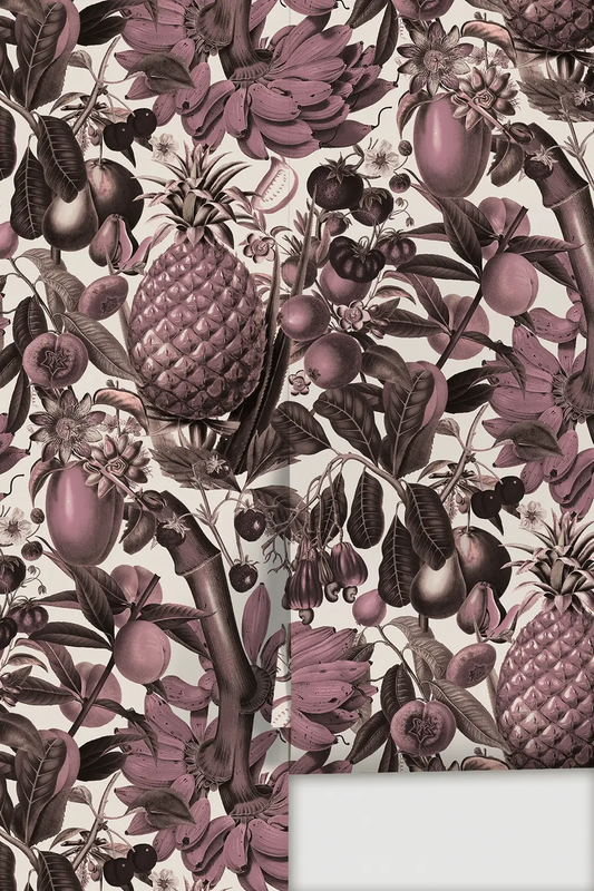 Juicy Fruit Wallpaper White Mauve botanical print by Samantha Santana Creative on Tampa Home & Garden Store